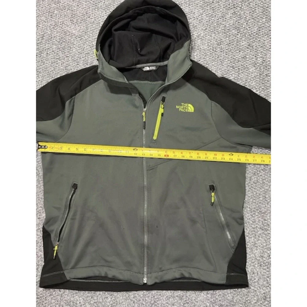 The North Face Gray Black Zip Stand-Up Collar Hooded Jacket Logo Men's Mid-Leng…